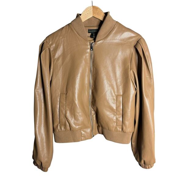 House of Harlow 1960 Faux Leather Bomber Jacket Iced Latte Size L - Picture 1 of 3